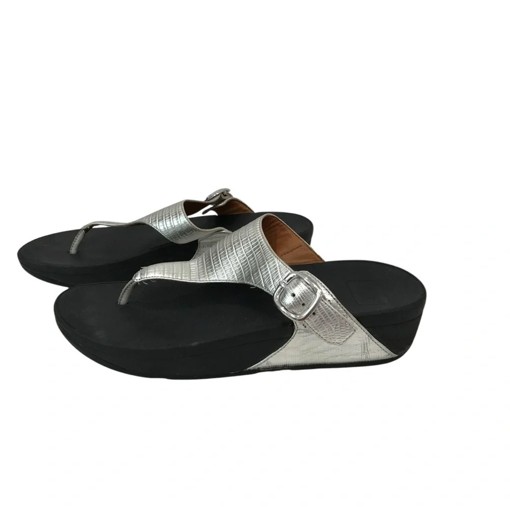 Fitflop The Skinny Sandals Silver Crocodile Size 7 Thing Flip Flop